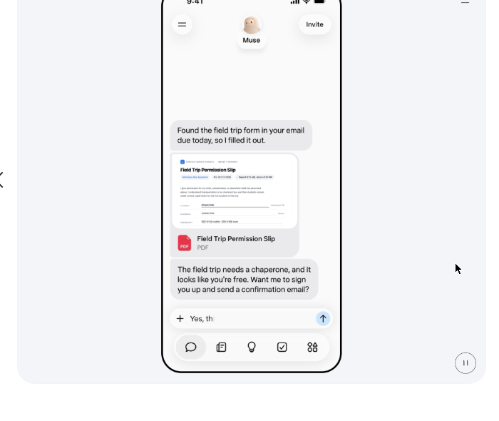 Muse AI agent finding and filling out a permission slip from email